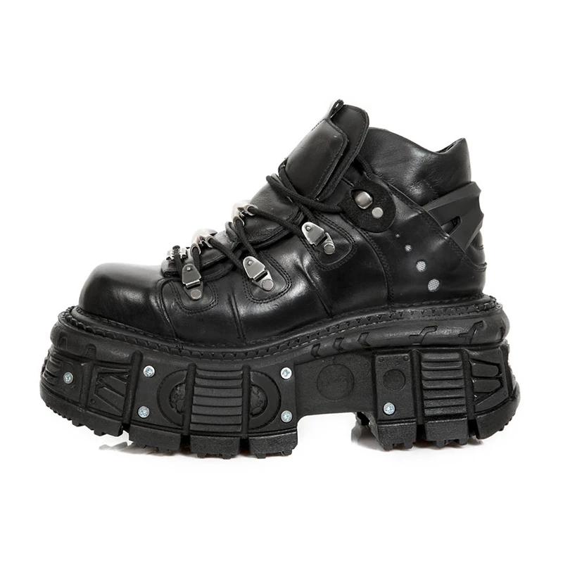 Fashion 2025 New Fashion Retro Tank-Soled Shoes Metal High-Top Shoes Thick-Soled Real Leather Shoes Punk Platform Sole Style Shoes Women
