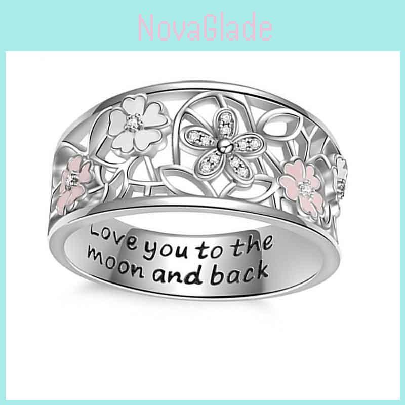 Trendy Flower-shaped Copper Ring With Glittering Diamonds