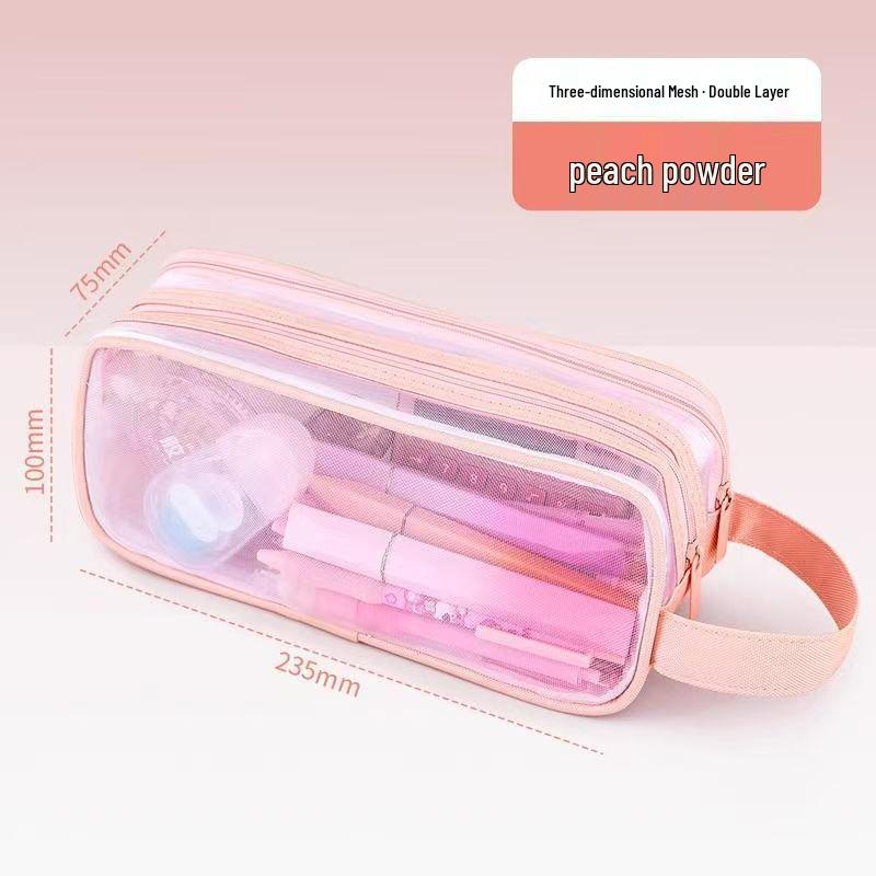 Large Capacity Double Layer Transparent Mesh Pencil Case for Girls & Boys - Perfect for School & Exams, Stylish & Portable