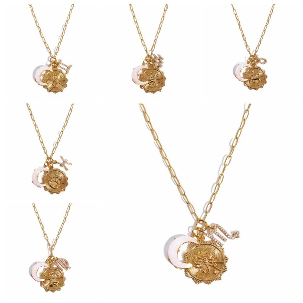 Light Luxury 12 Constellation Necklace Moon Sun Bohemian Golden Necklace  Vacation