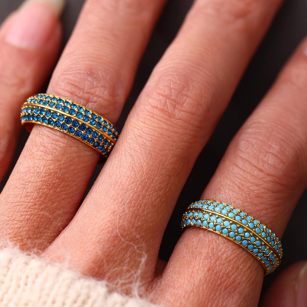 Neuer 316 Edelstahl Blau Grün Rosa Zirkonia Ring Damenmode Runder Partner Fingerring Luxus Zirkon Accessoires