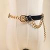 Metal Buckle Thin Waist Belt Slim Side Dress Chain Fashion PU Leather Belt Chain  Jeans