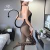 Sexy underwear Sexy open-crotch stockings onesie Transparent seduction suit Pure desire leak back alphabet socks can tear women