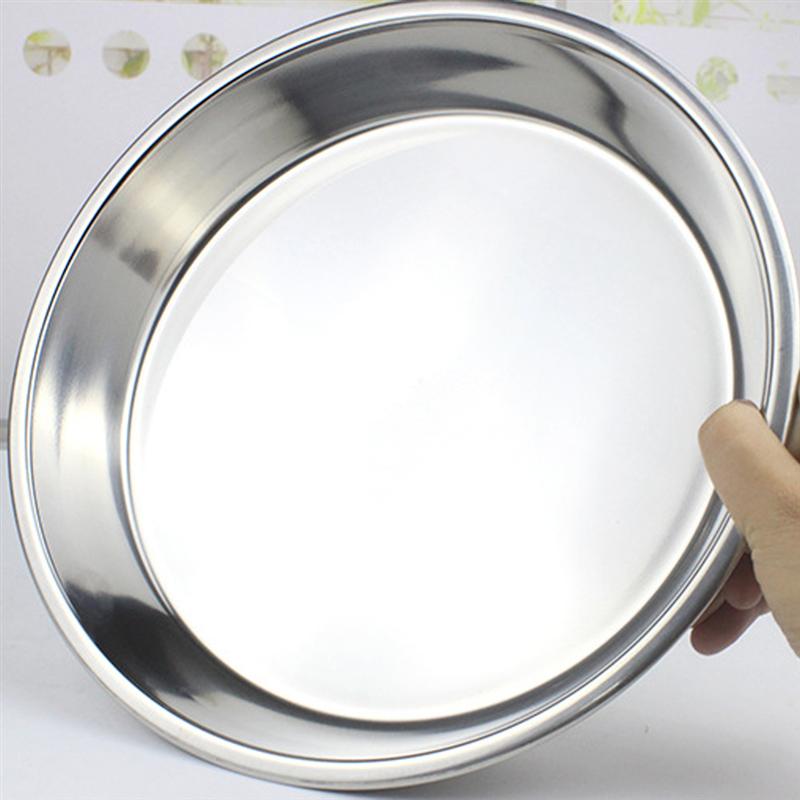 Roestvrij Staal Niet-magnetisch Plat Rond Bord Draagbaar Bord Vruchtenbord Taart Bakvorm (24CM/26CM/28CM/30CM, Zilver)