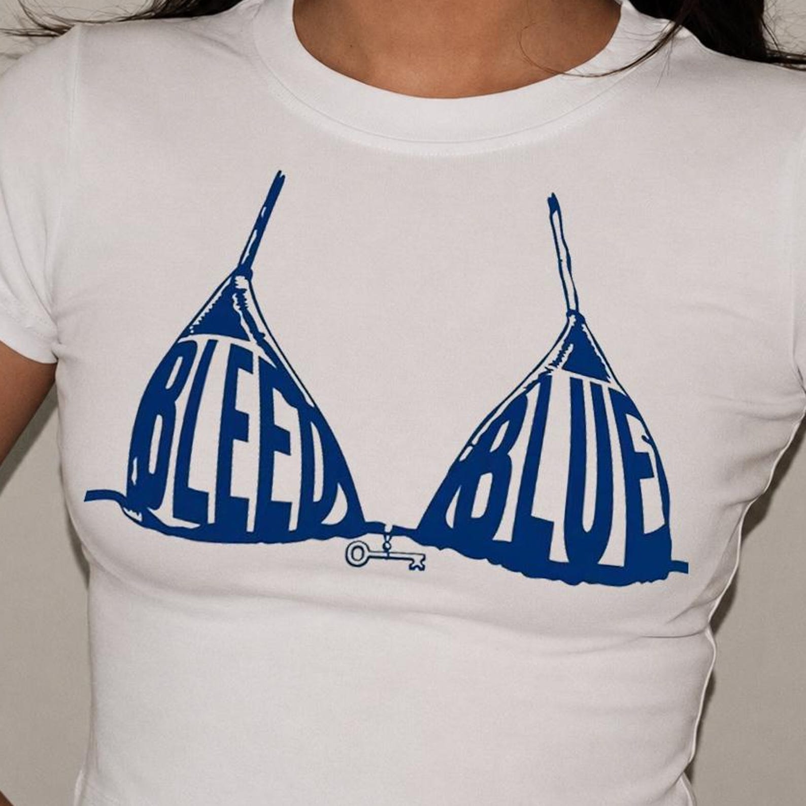 Funny Brat Bleed Blue Baby Tee | Y2K Hot Girl Crop Top | Funny Viral Graphic T-Shirt | Trendy Coquette Aesthetic Baby Crop Tee S