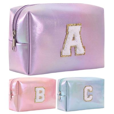 Bolsa Organizadora de Cosméticos PU Grande Capacidade Letra Bolsa de Maquiagem Clutch Bolsa de Armazenamento Nécessaire de Maquiagem Portátil para Viagem ao Ar Livre