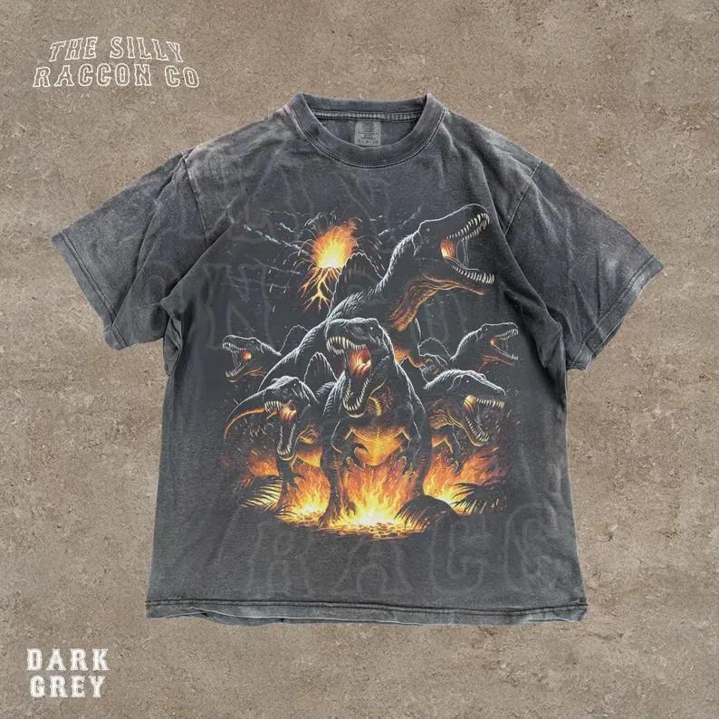Spinosaurus Washed Shirt Retro 90s Dinosaur Graphic TShirt Full Size S3XL Unisex T-Shirt M