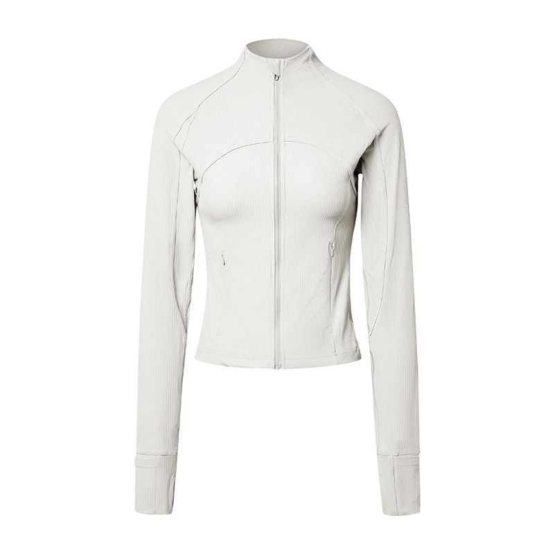 

High Elastic Silm Yoga Outwear Women s Spring & Fall Running Tops Quick-Drying Stand Collar Sports Jacket Workout Clothes Long Sleeves Pearl White S/4