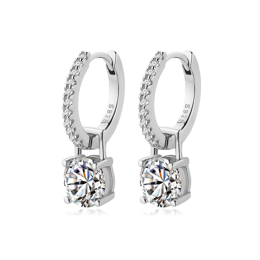 Moissanite Round Earrings: 925 Sterling Silver, Ear Cuff Style, PT950 Gold Plated