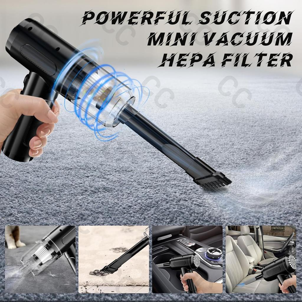 Cordless Handheld Car Vacuum, 12000Pa Strong Suction Mini Vacuum Rechargeable, Compressed Air Duster, Air Blower and Cleaner, 3-in-1 Design, 3 Gear,
