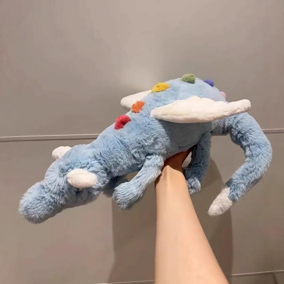 Adorable peluche Dragon Céleste, douce et mignonne, un long oreiller pour enfants, disponible en rose, bleu et vert.