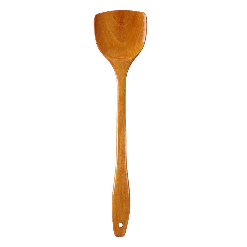 39cm Bamboo Wooden Spatula - Non-Stick, Long Handle, Smokeless Pot Safe.