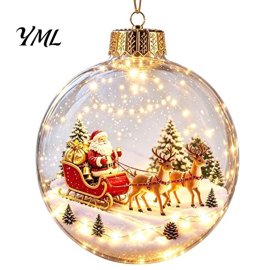 Winter Theme Party Favors Lighted Christmas Ornaments, 3D Miniature Scene Hanging Balls with Warm LED Light, Cute Festive Home Desktop Decorations