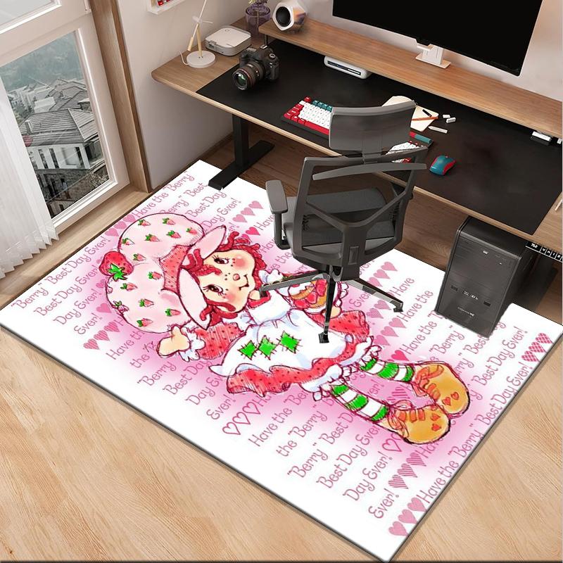 Strawberry Hat And Cat Office Rug Chair Mat, Game Carpet, Suitable for Front Door, Bedroom, Living Room, Desk, Holiday Gift