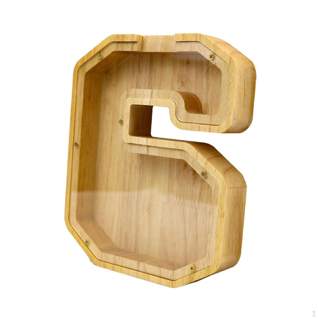 Wooden Piggy Bank Money Box Transparent Coin Saving for Boys Girls Kids