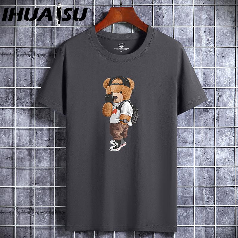 

Футболка с коротким рукавом IHUASU из хлопка, мужская модная свободная рубашка с коротким рукавом, напечатанная сострадательная рубашка XXXXXXL тусклый серый