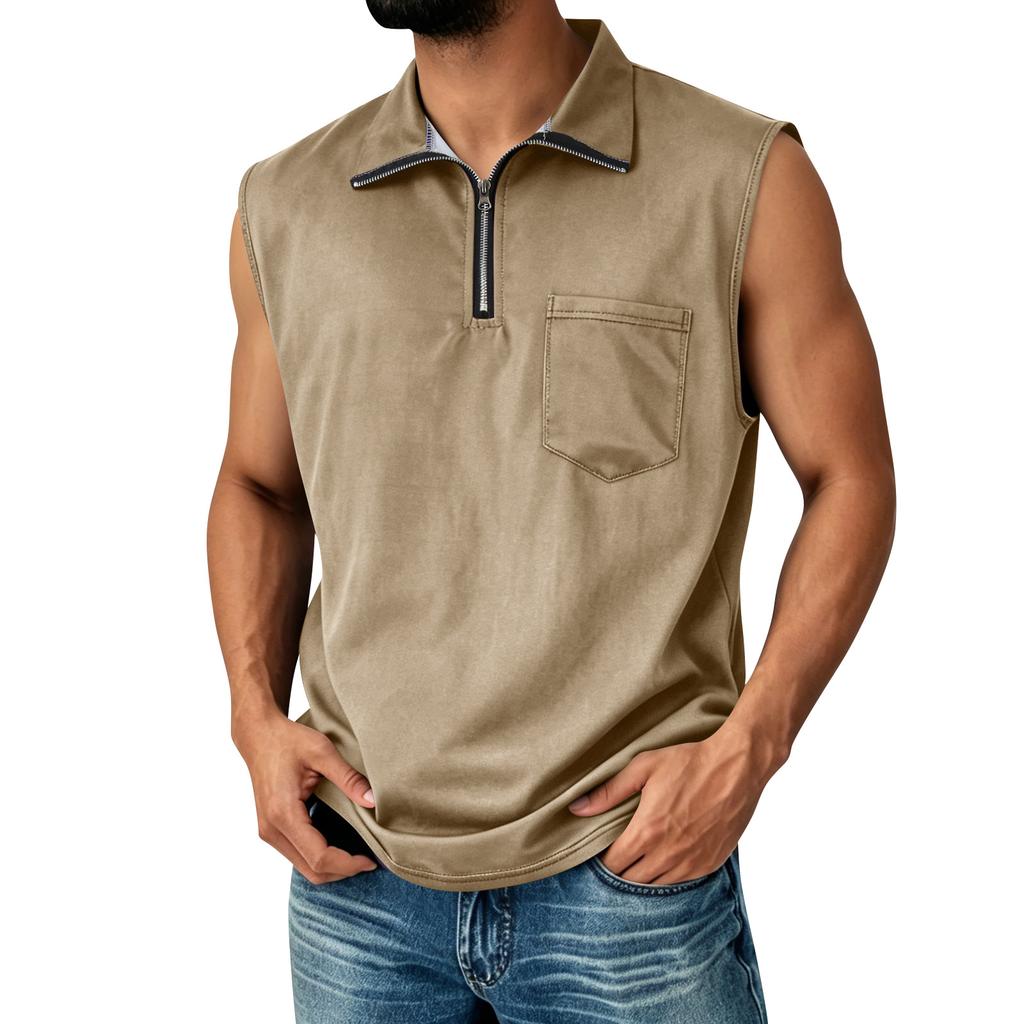 Ärmellose Herrenweste mit halbem Reißverschluss, lässige Tasche vorne, bequeme Passform, Muskel-Tanktop für Outdoor- und Indoor-Aktivitäten