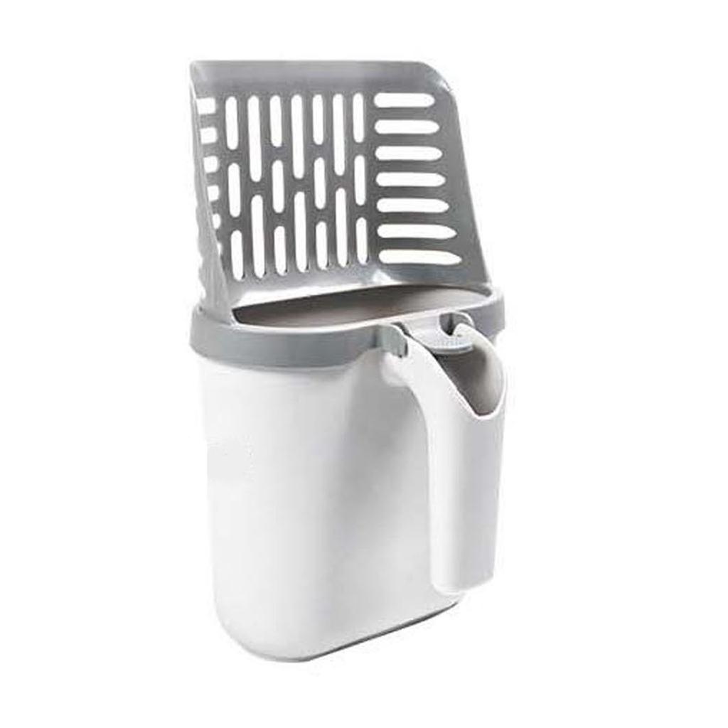 Cat Litter Scooper and Box 2 in 1 Design Easy Cleaning Integrated Cat Litter Shovel with Waste Can with Baffle and 8