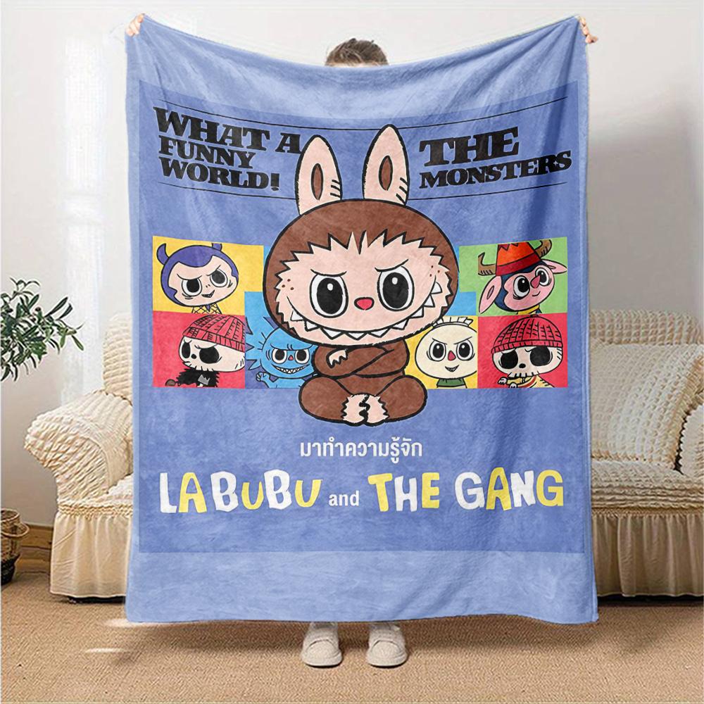 1Pc Labubu Cute Cartoon Blanket Soft Comfortable Polyester Blanket All Season Cozy Throw Bedroom Office Outdoor Use Christmas Gift Choice Print Home B
