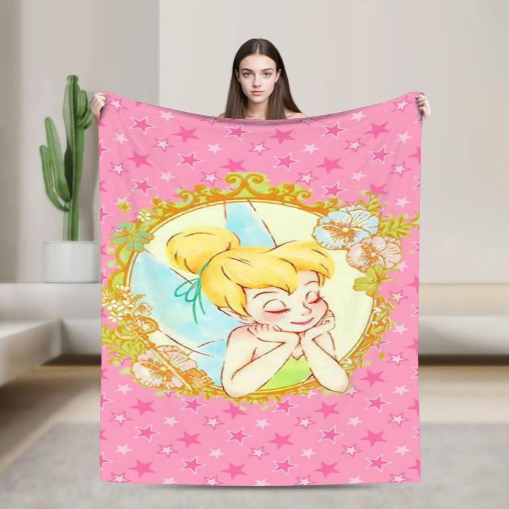 Tinker Bell Cartoon Knitted Blankets Velvet Animated Fantasy Film Super Soft Throw Blankets for Bedroom Sofa Bedspread