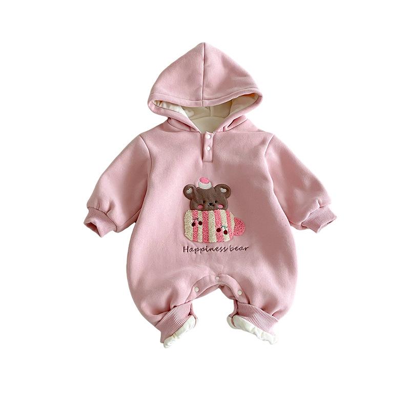 Winter 2025 Baby Fleece Cartoon Romper - Cute Embroidered Rabbit Newborn Jumpsuit
