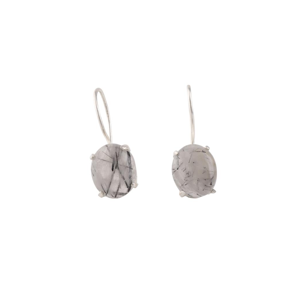 Natural Black Rutile Gemstone 925 Sterling Silver Jewelry Handmade Earrings1.05" EE-173-29