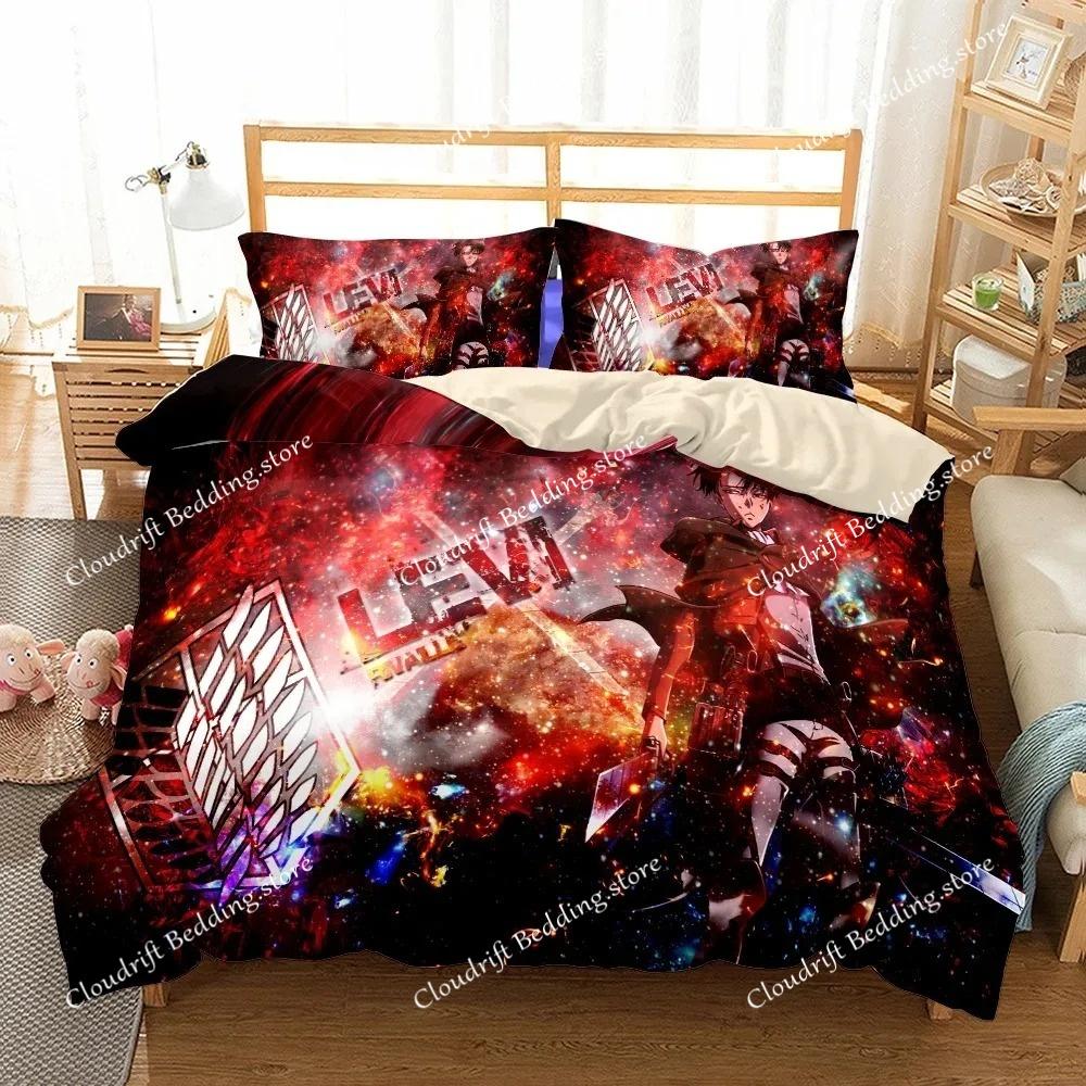 Conjunto de cama Anime Attack On Titan Kawaii Loli Boy Capa de edredom 3D Impressão Japão Desenho animado Cama Capa de edredom Fronha Sem lençóis