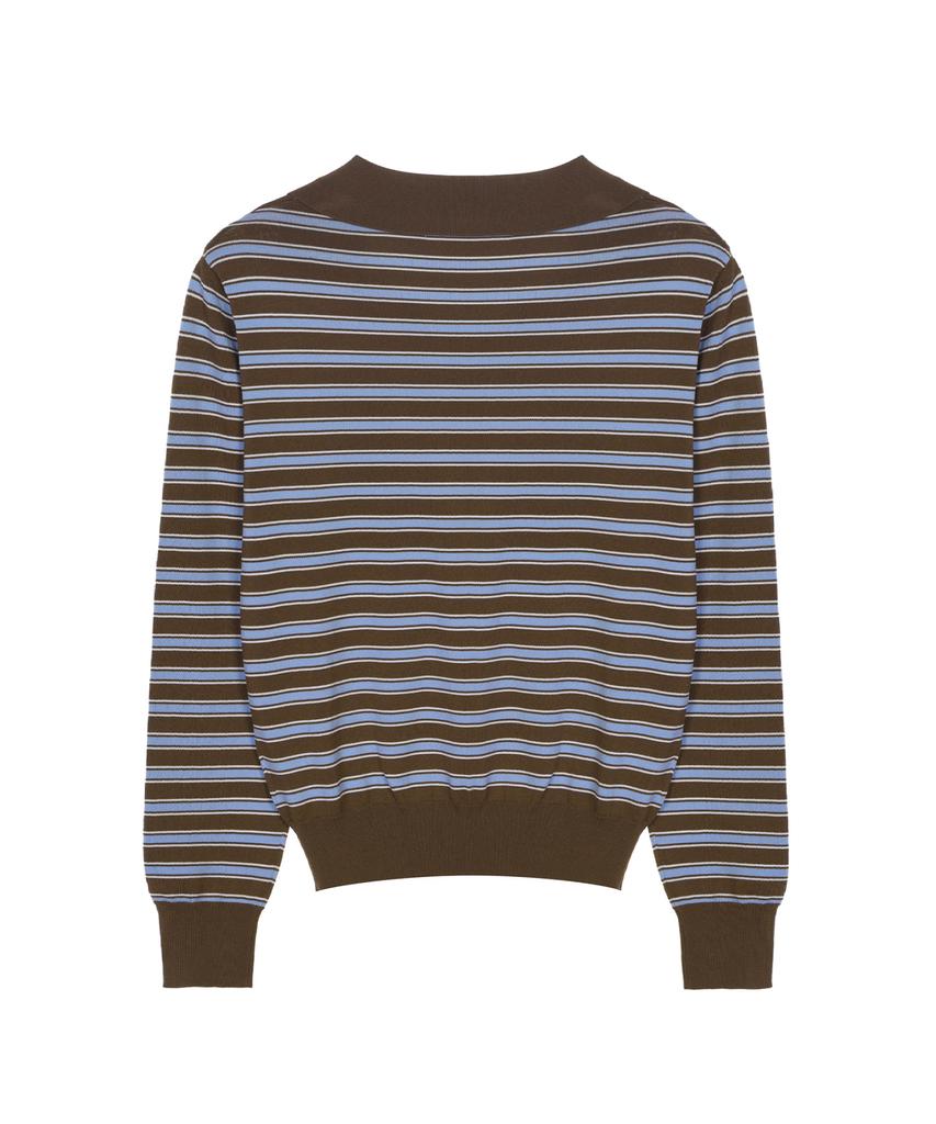 Nigaennikol Multi Stripe V-Neck Collar Knit_Brown
