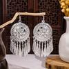Vintage Miao Silver Minority Wind Earrings Personalized Bohemian Style Flower Long Fringed Earrings