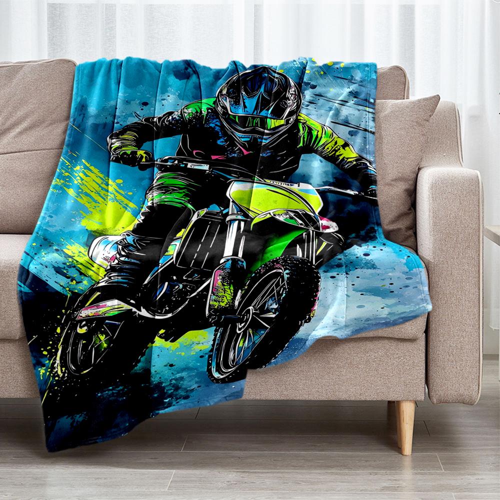Off-road Motorcycles Theme Printed Blanket - Perfect for Couch, Bed, Travel & Outdoor Use | Machine Washable, Cozy & Durable.