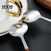 Latte Stirring Spoon Stainless Steel Coffee with Wood Grain Handle, Small Rounded Head Spoon, Rustic Teaspoon for Dessert Ice Cream, Kitchen Tool And
