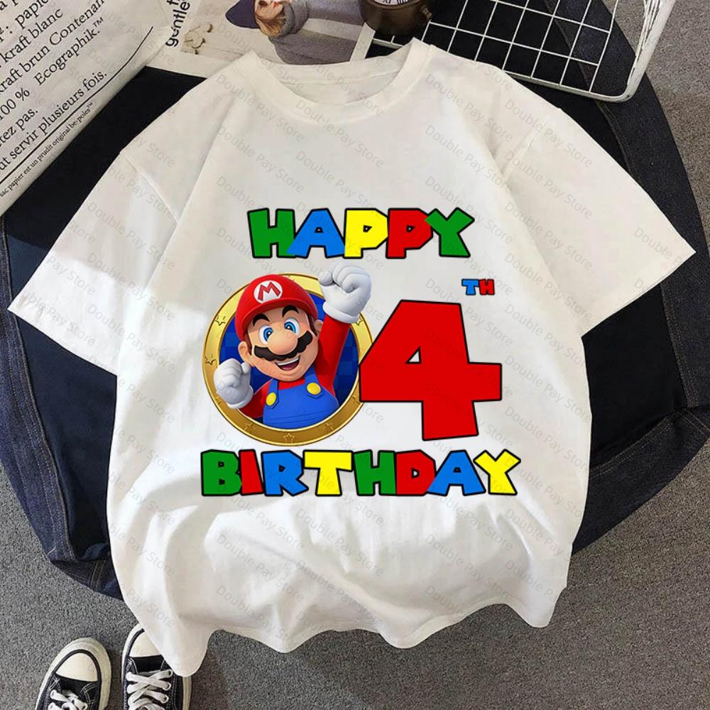 Cartoon Super Marios Birthday Tshirt for Boys Girls 38 Years Party Wear Supplies Clothes Cotton Shirts Baby Shower Clothing