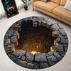 3D Vision Fire Pit Rug Anti-slip Living Room Decoration Round Carpet Waterproof Rugs for Bedroom Washable Bedside Creative Mat