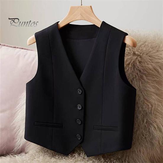 Women's Vest Top Sleeveless Suit Vest Single Breasted V-neck Waistcoat Dressy Casual Vest Jacket for Spring Summer