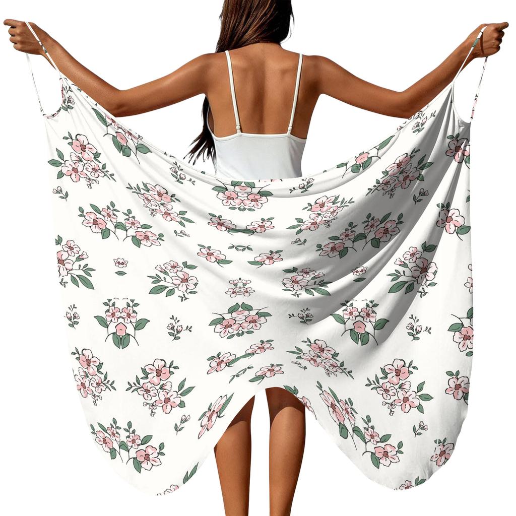 Women's Floral Print Swim Cover Up Wrap Dress with Cross Shoulder Straps Lightweight Soft Fabric for Beach Pool Resort