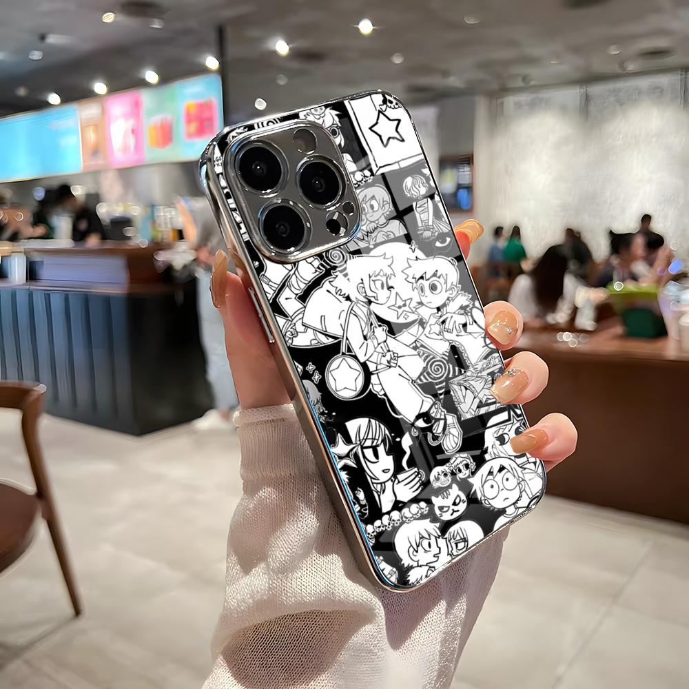 S-Scott Pilgrim Phone Case For IPhone 17 Pro Max 15 Pro 16 14 Plus 12 13 Mini 11 Pro Shockproof Electroplated Glass Cover