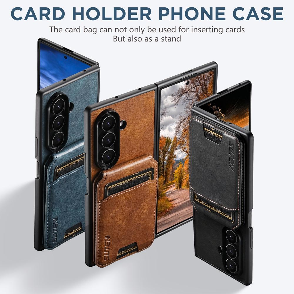 Leather Case for Samsung Galaxy Z Fold 8 Ultra 7 6 5 Fold7 Fold6 Fold5 Kickstand Card Slots Bag Cards Holder Phone Cover