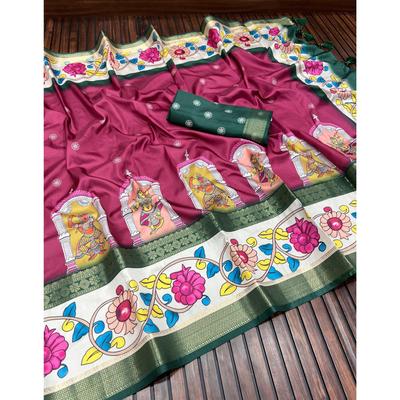 Reine weiche Lichi-Seide Original-Viskose dayebal jari weben Jaqucard-Bordüre Ultra HD hohe Qualität 3D-Stift kalam kari Druck Pallu