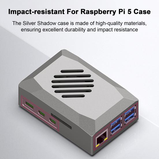 Custodia Shadow per scheda madre con ventola di raffreddamento PWM Custodia protettiva Efficiente dissipazione del calore Resistente alla corrosione Custodia ABS Shadow per Raspberry pi5
