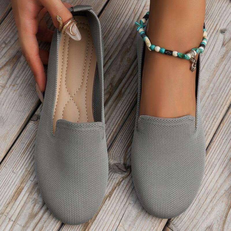 Loafers Women's Square Toe Breathable Slip on Square Toe Mesh Women Flats Shoes Soft Bottom Knit Ballet Flats Shoes Boat Shoes