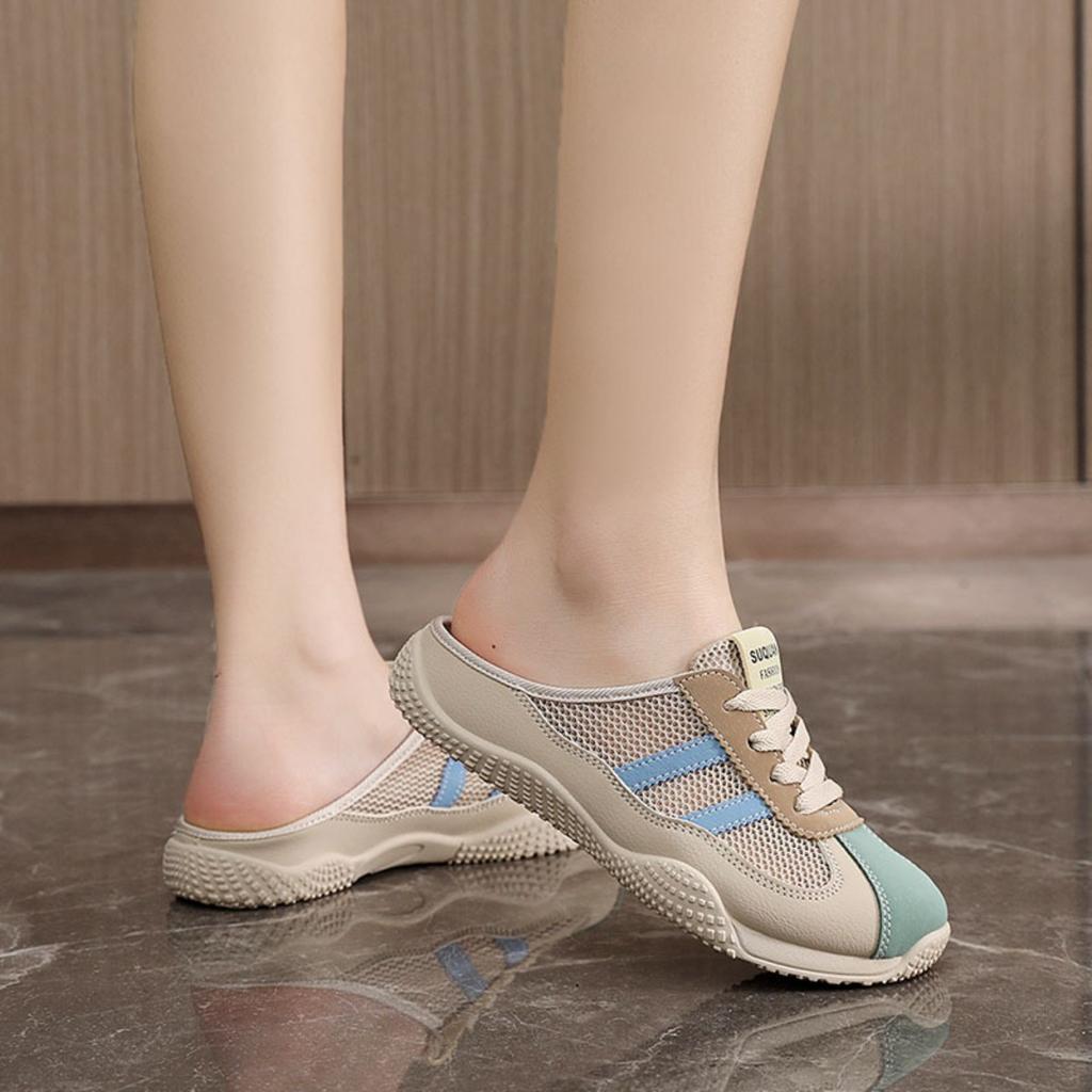 New Striped Women's Mueller Shoes with Breathable Mesh, Versatile Outdoor Casual Shoes, Soft Sole, Not Tiring for Feet