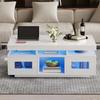 100x50x43cm Schwarzer Hochglanz-Couchtisch, mit steuerbaren LED-Leuchten, Mobile App, Wohnzimmertisch mit Schrank, Sofatisch mit Ladeanschluss und