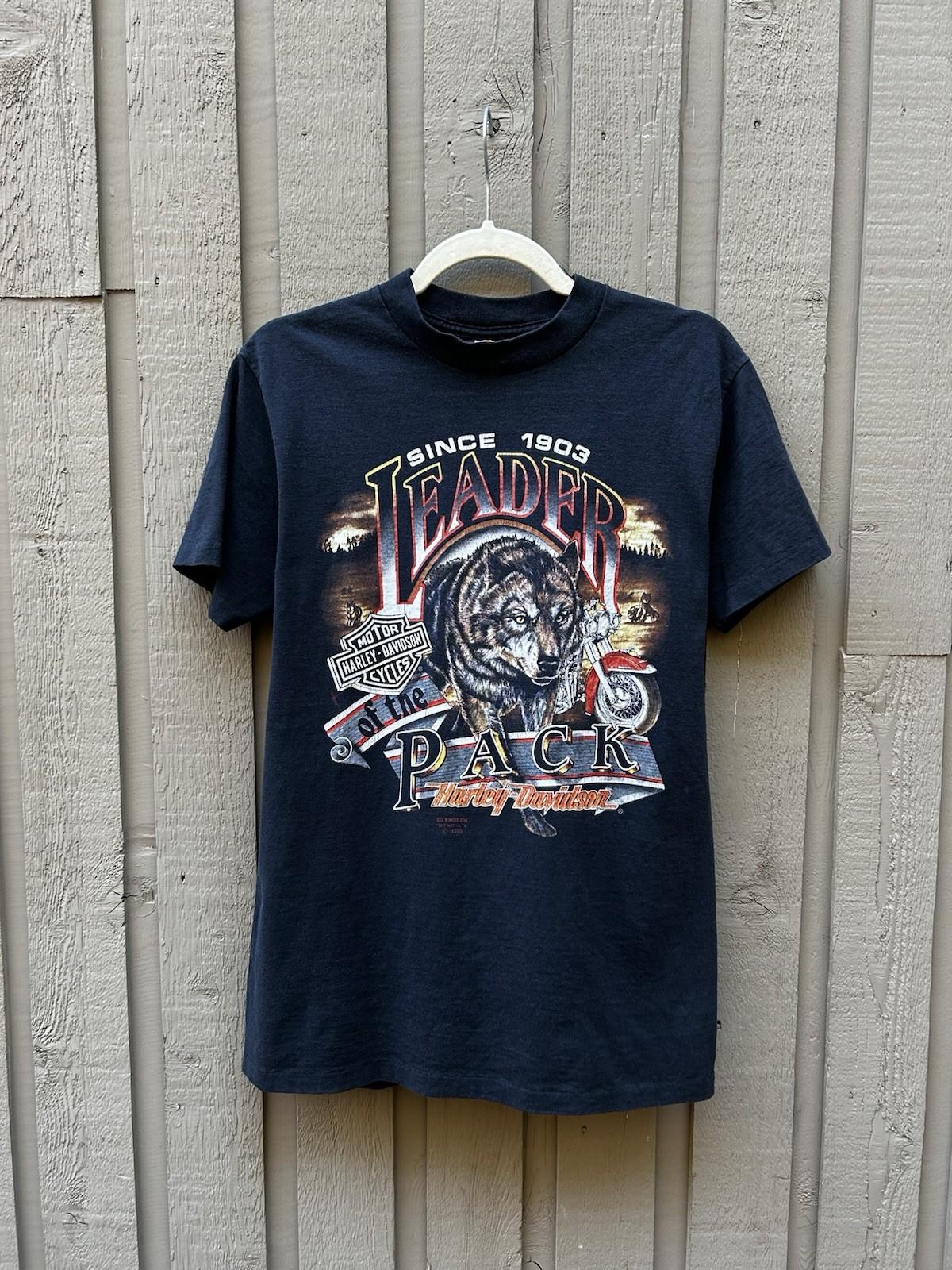 Vintage 1990 3D Emblem Harley-Davidson Leader of the Pack Wolf T-shirt BackPrint XXXL
