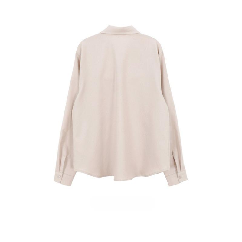 Retro Minimalist Solid Color Long Sleeved Shirt for Women In Spring Autumn Professional Polo Collar Loose Versatile Shirt Blouses & Shirts