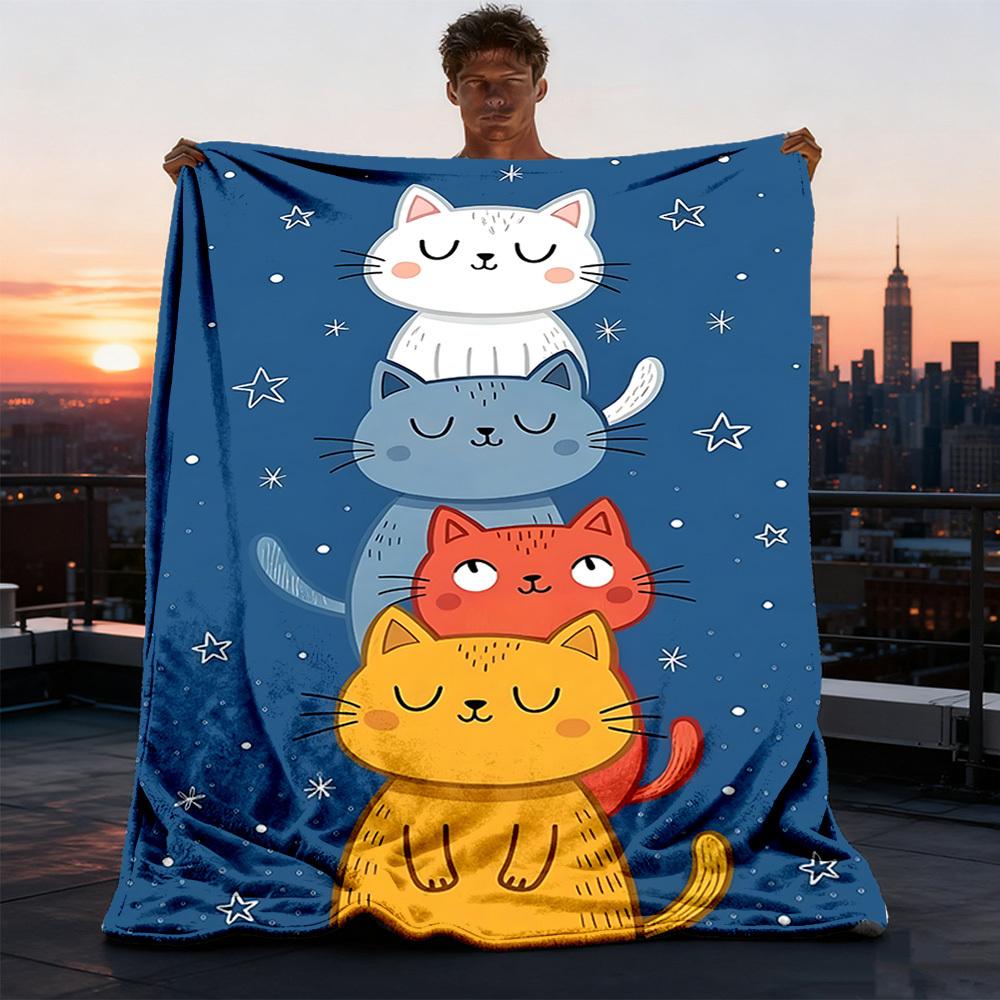 1pc Cats StackOutdoor Blanket, Soft And Comfortable Blanket, Casual Warm Outdoor Blanket, Good Birthday Gift Yy260328052