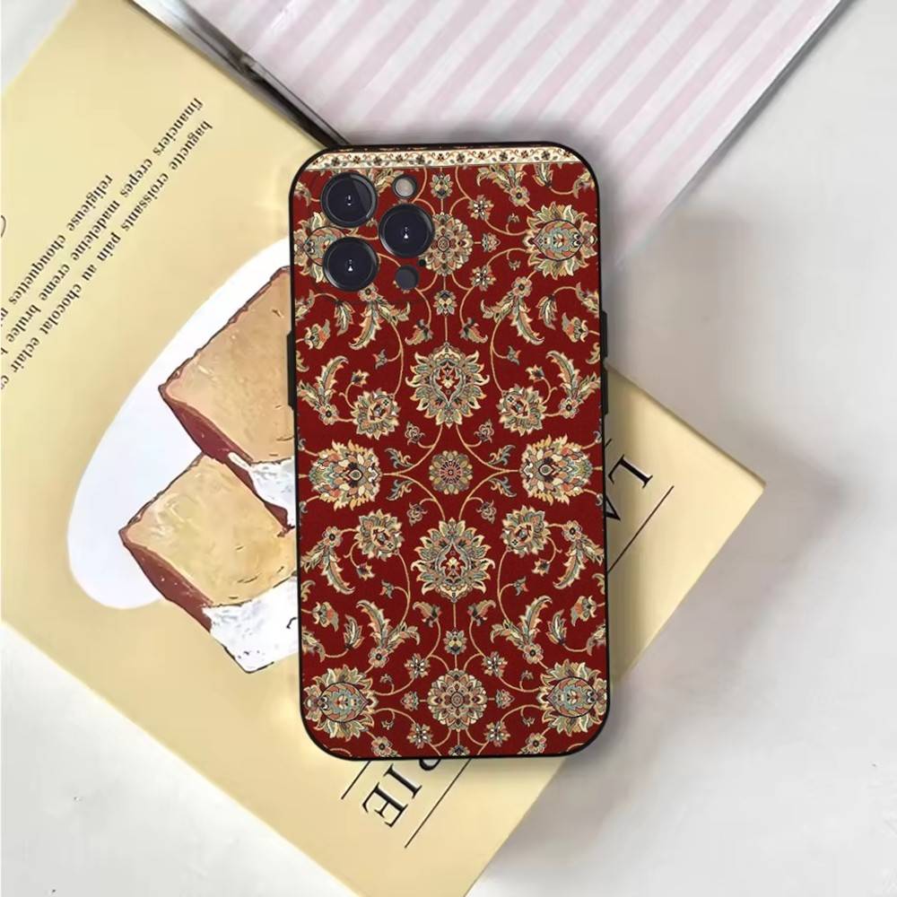 Persian Carpet Floral Pattern Phone Case Phone Case For iPhone 16,15,14,13,12,11,Pro,X,XS,Max,XR,Plus,Mini Soft Black Cover