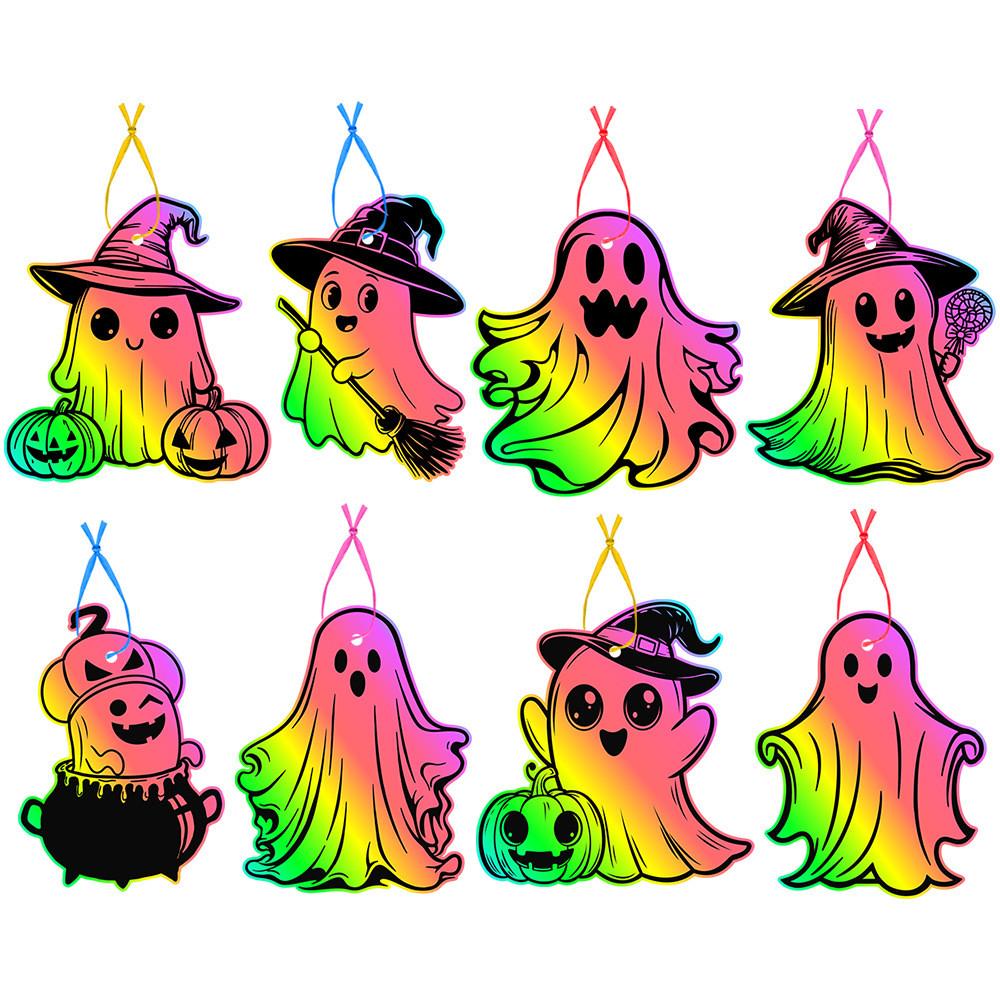 Ghost Colorful Themed Diy Scratch Card Halloween Party Props Decorations