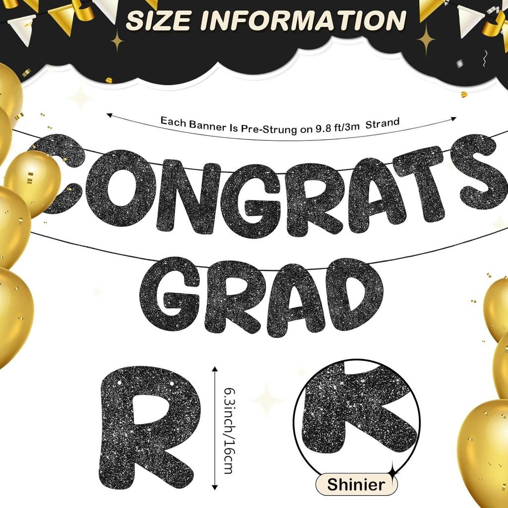 Fulmoon Pre Strung Congrats Grad Banner Glitter Congratulations Banner College Graduation Sign Class of 2026 Grad Party Decorations for High School