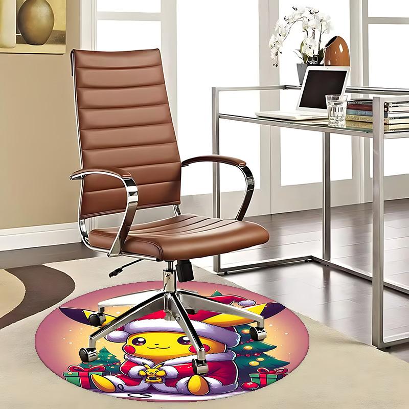 1pc Christmas Pikachu Santa Claus Round Carpet - Anime Design, Holiday Gift, Office Chair Mat, Non-Slip Rug for Home Decor, Living Room