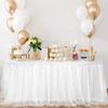 Tulle Table Skirt for Rectangular Tables White Pleated Table Cloth 6Ft/9Ft Wrinkle Free Tablecloth with Tutu Skirt Party Banquet Cake Table Decoration